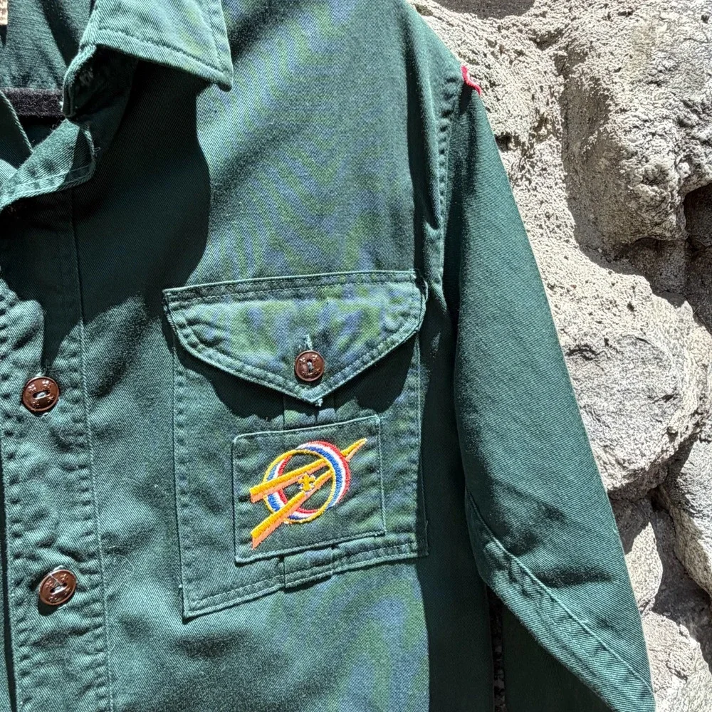 Vtg Boy Scouts Shirt Mens M Green Sanforized Brentwood NY Shinnecock 50s 60s